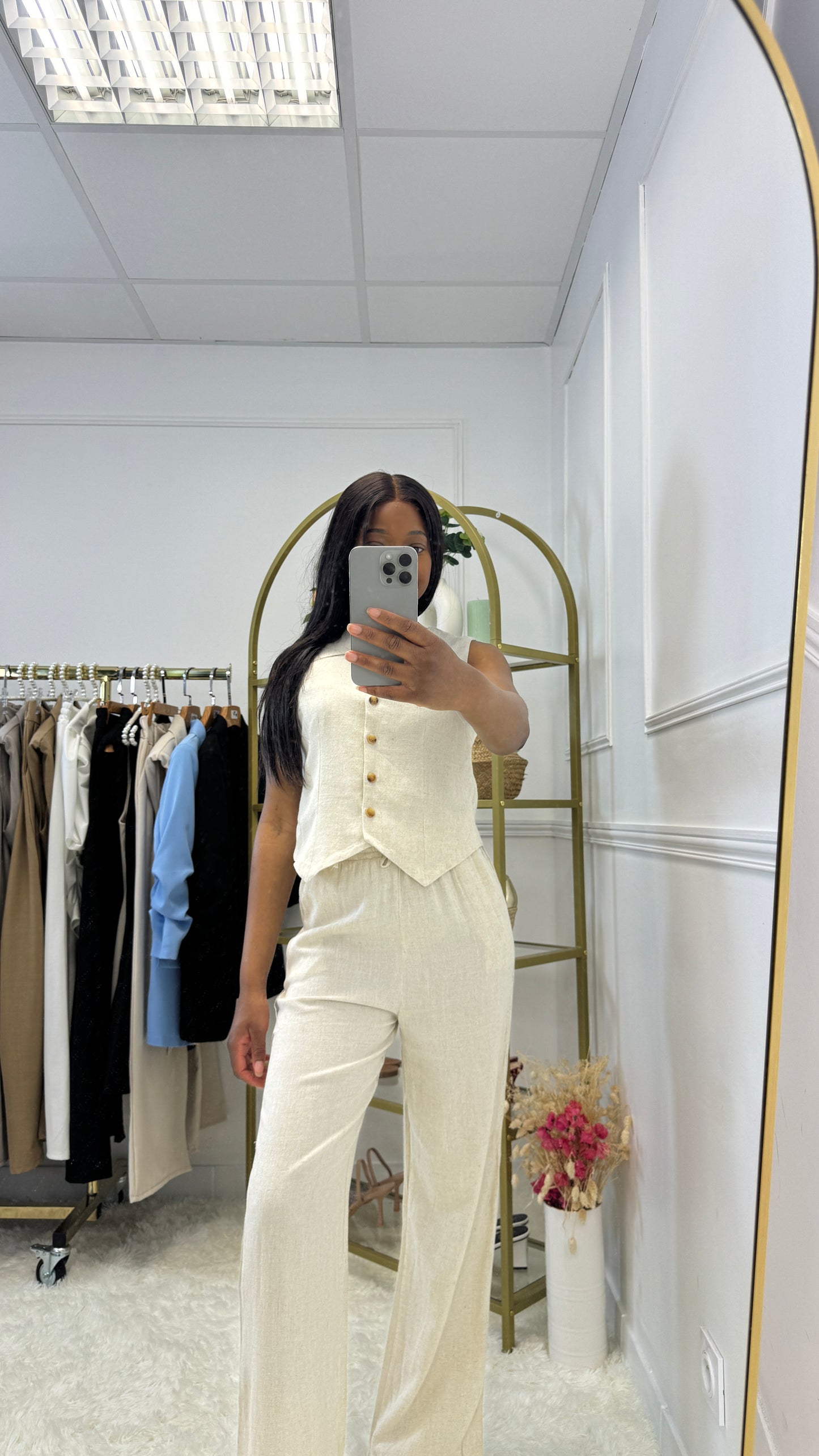 Ensemble sans manches en lin