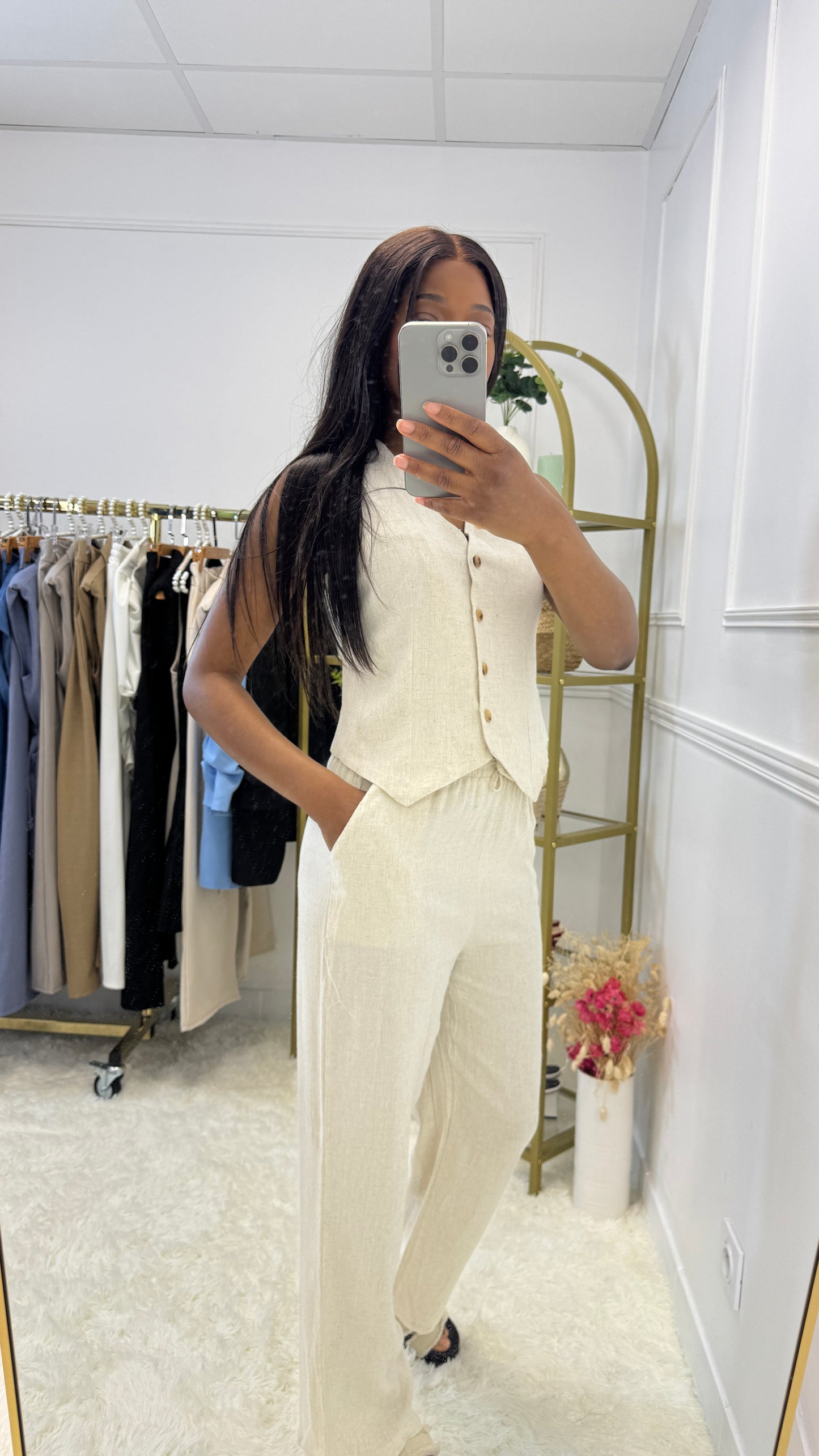Ensemble sans manches en lin