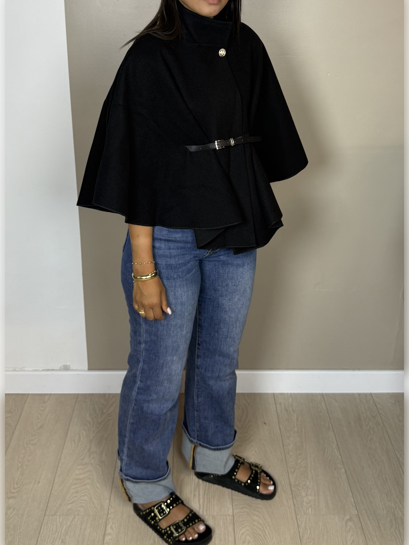 Poncho en laine ceinture PAOLA - A1