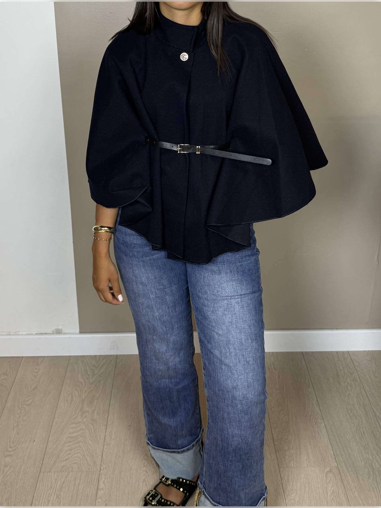 Poncho en laine ceinture PAOLA - A1