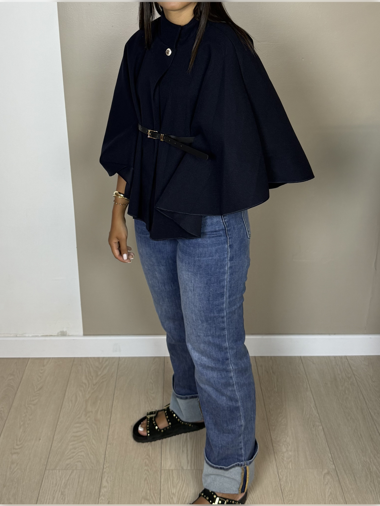Poncho en laine ceinture PAOLA - A1