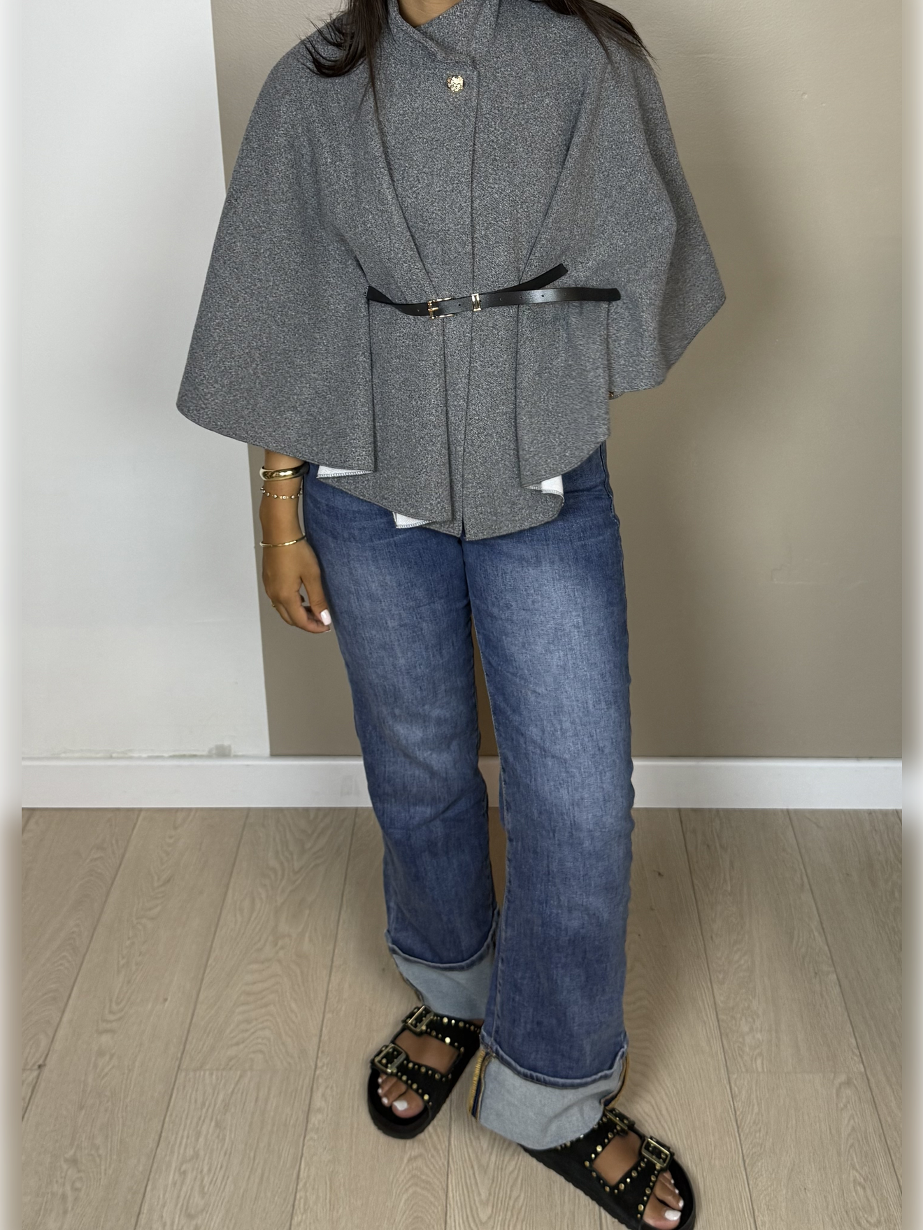 Poncho en laine ceinture PAOLA - A1