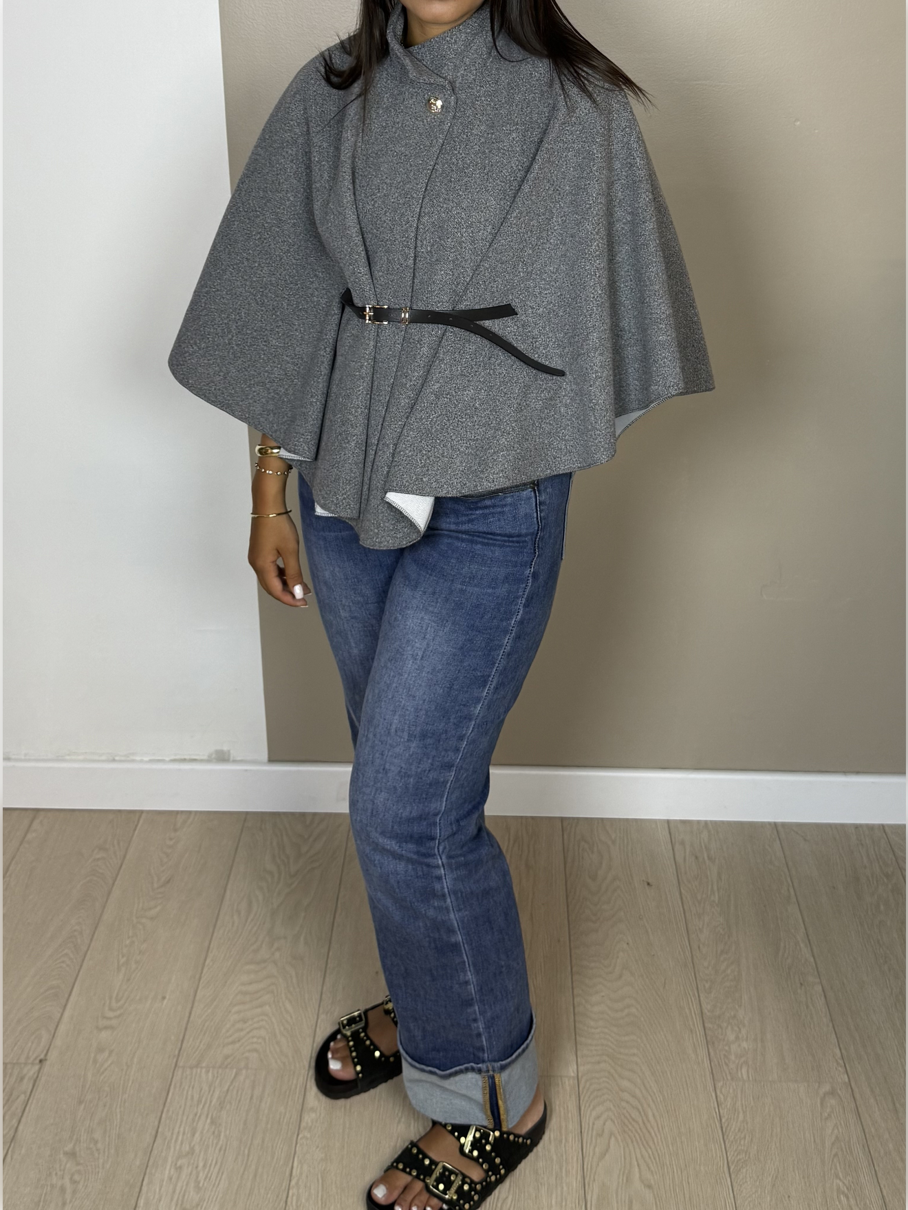Poncho en laine ceinture PAOLA - A1