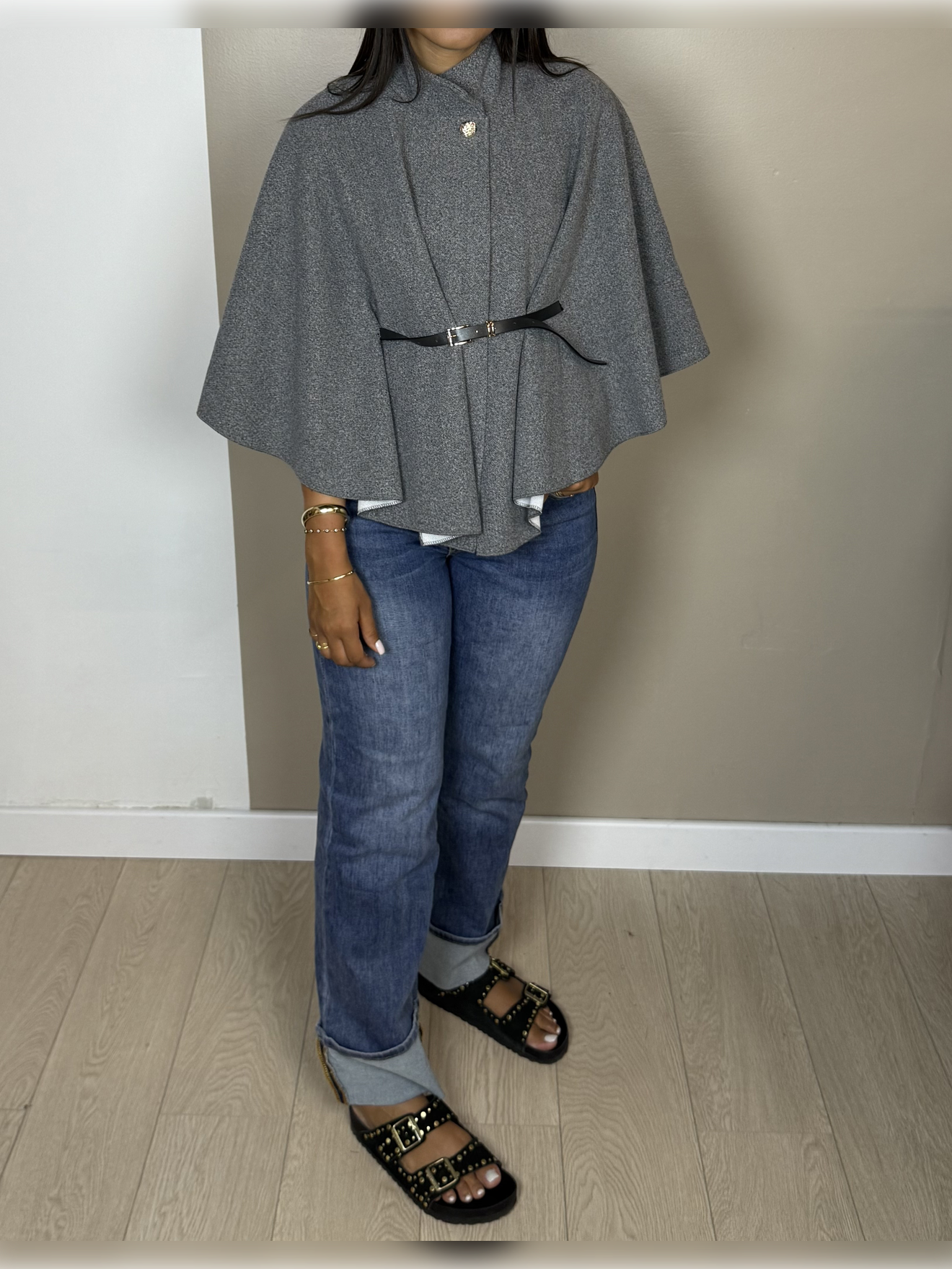 Poncho en laine ceinture PAOLA - A1