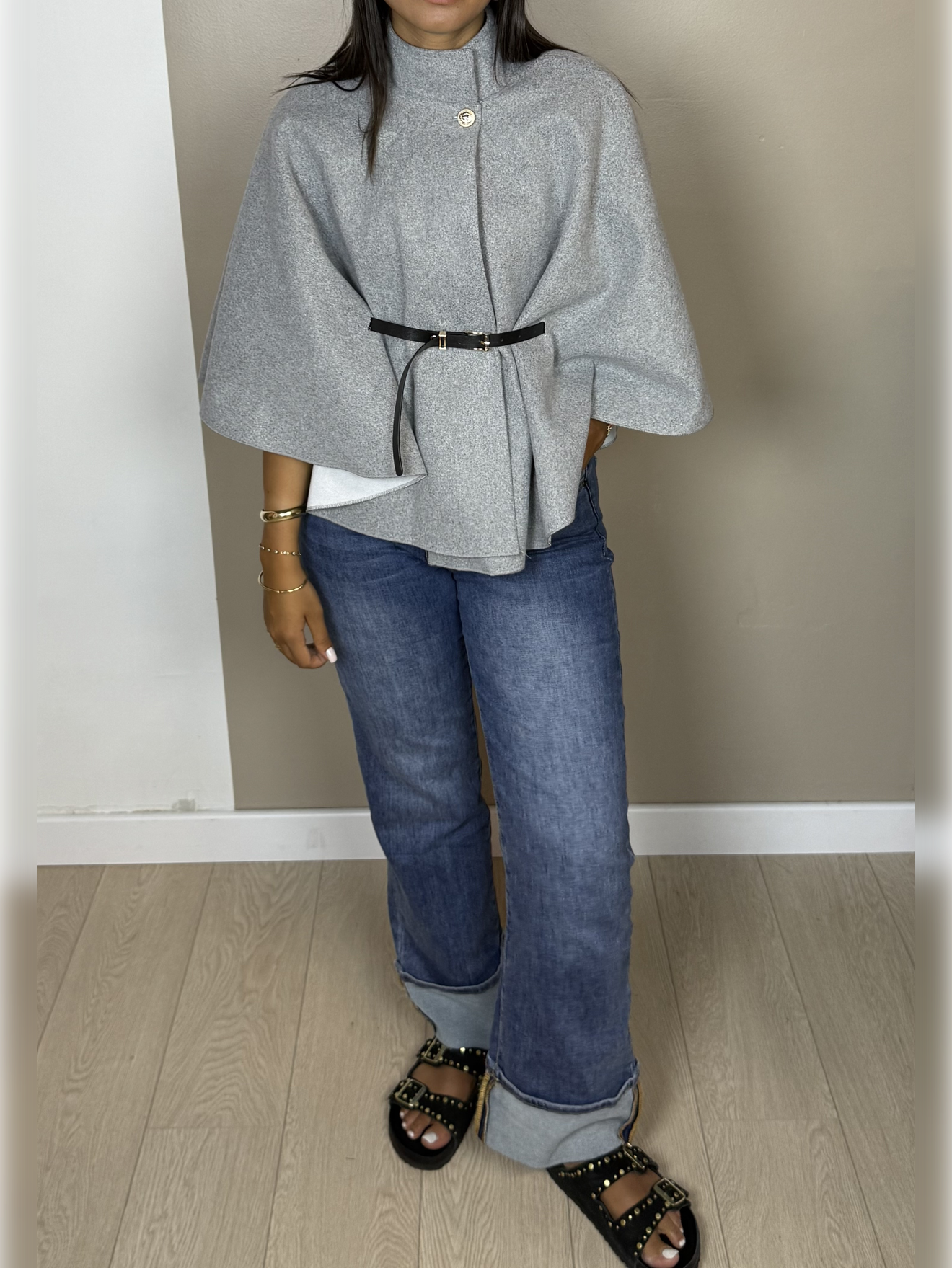 Poncho en laine ceinture PAOLA - A1