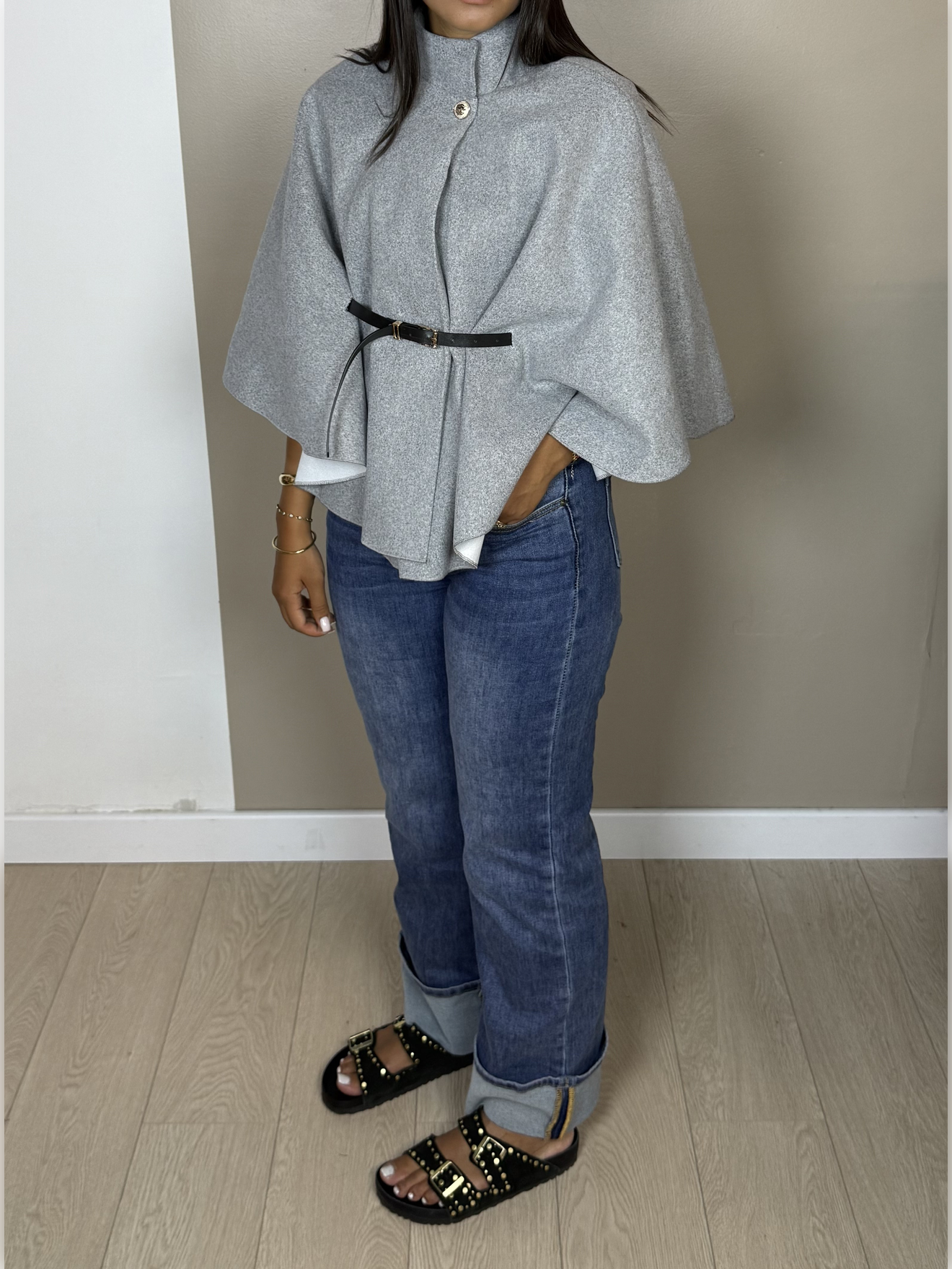 Poncho en laine ceinture PAOLA - A1