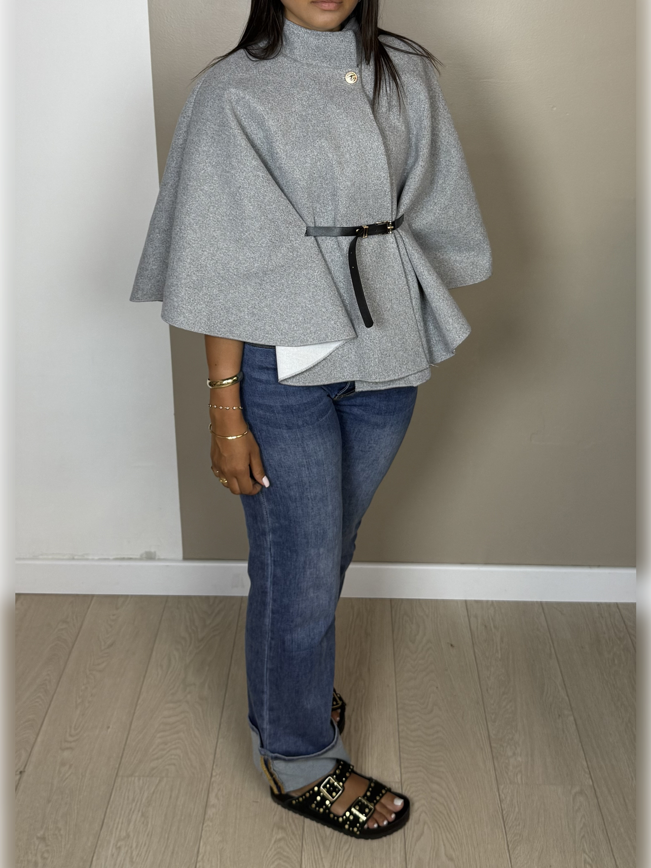 Poncho en laine ceinture PAOLA - A1