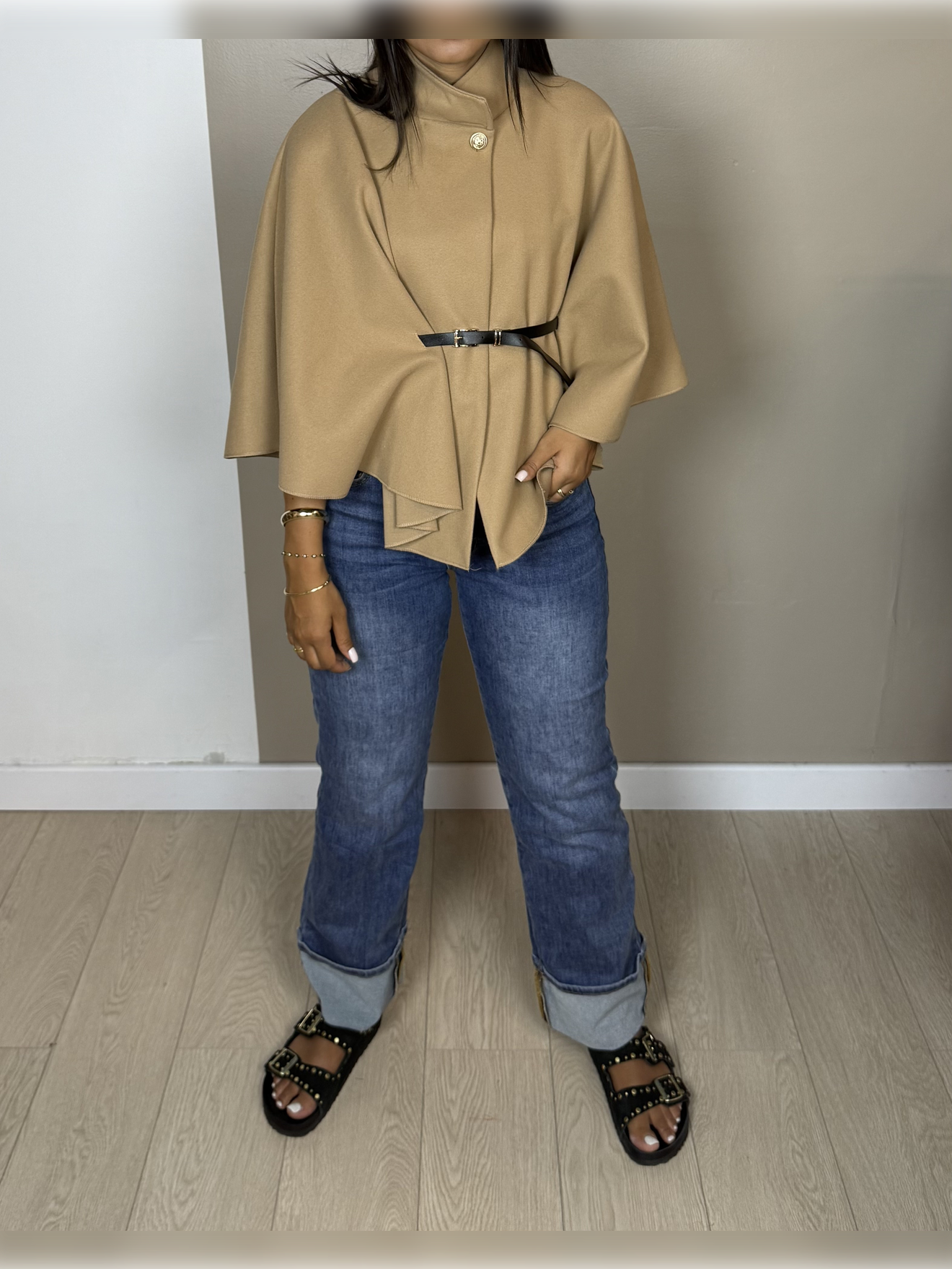 Poncho en laine ceinture PAOLA - A1