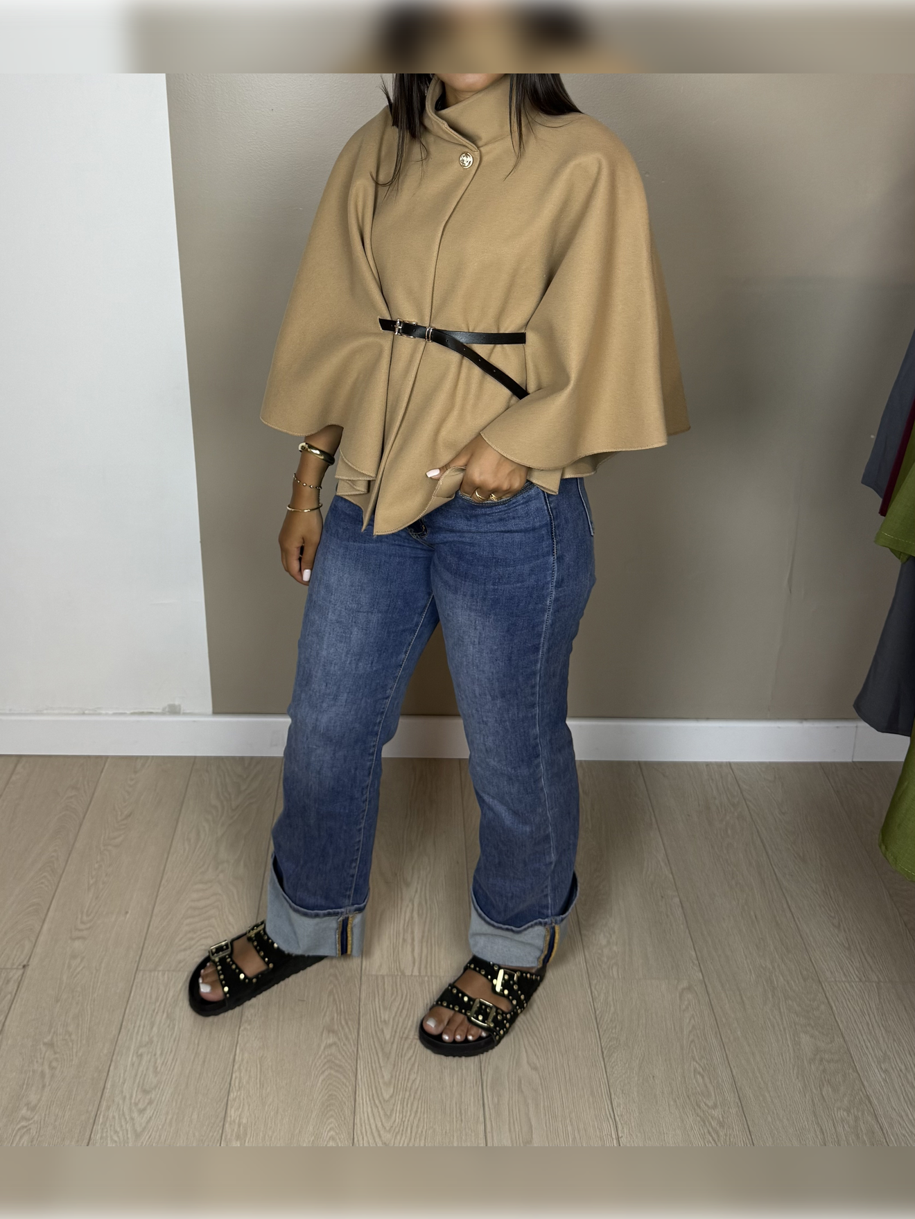 Poncho en laine ceinture PAOLA - A1