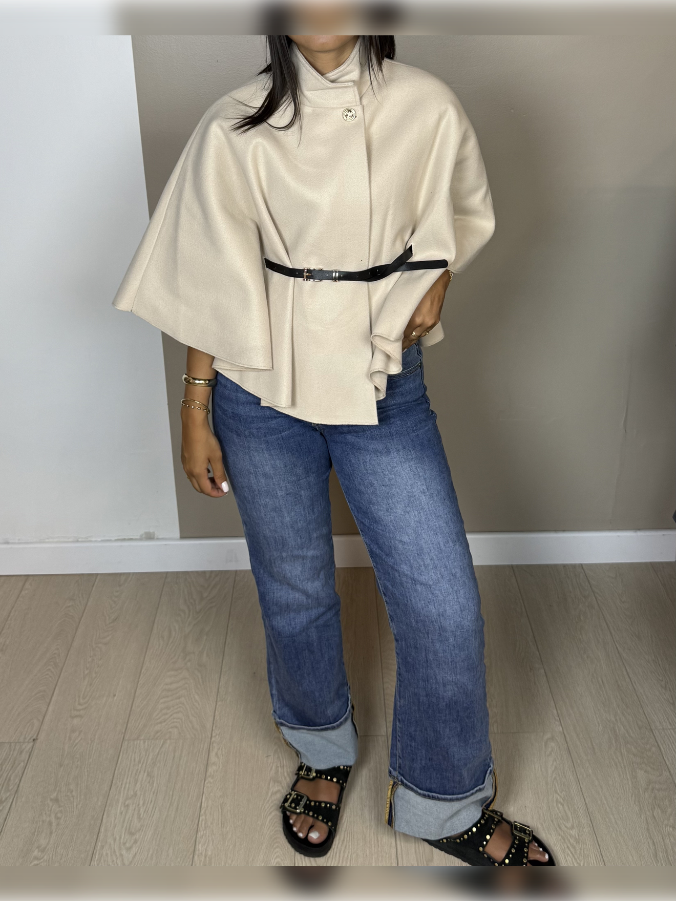 Poncho en laine ceinture PAOLA - A1