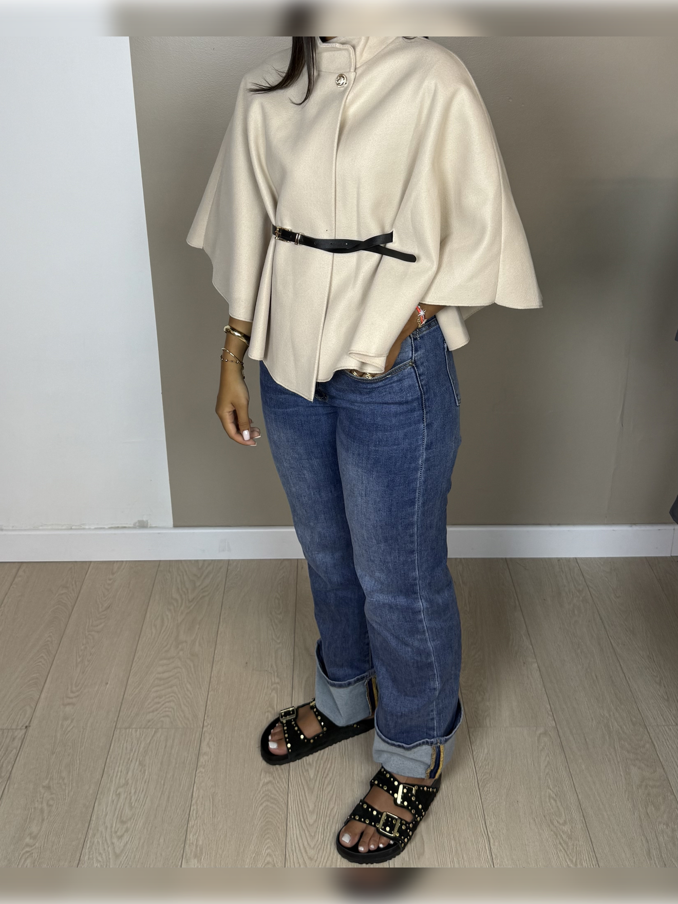 Poncho en laine ceinture PAOLA - A1