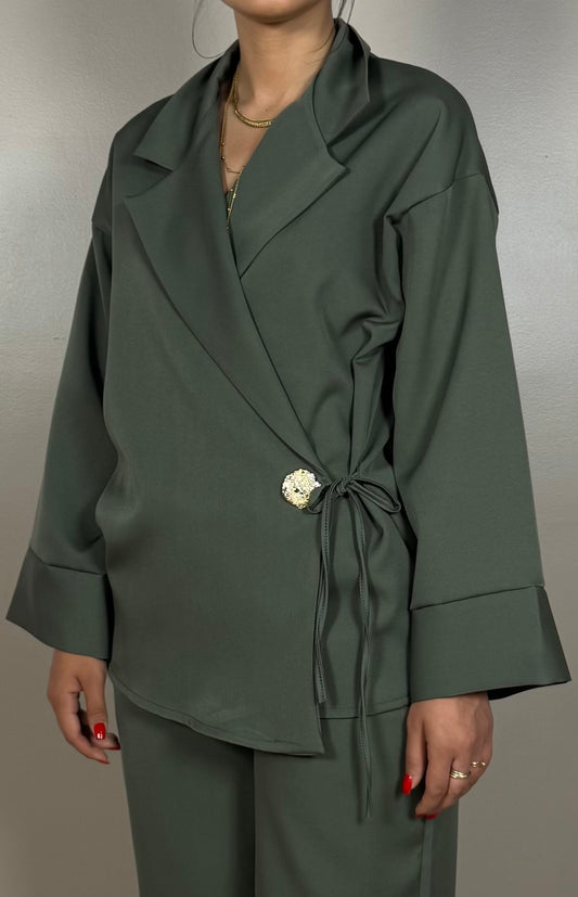 Ensemble blazer pantalon ZOE à broche doré